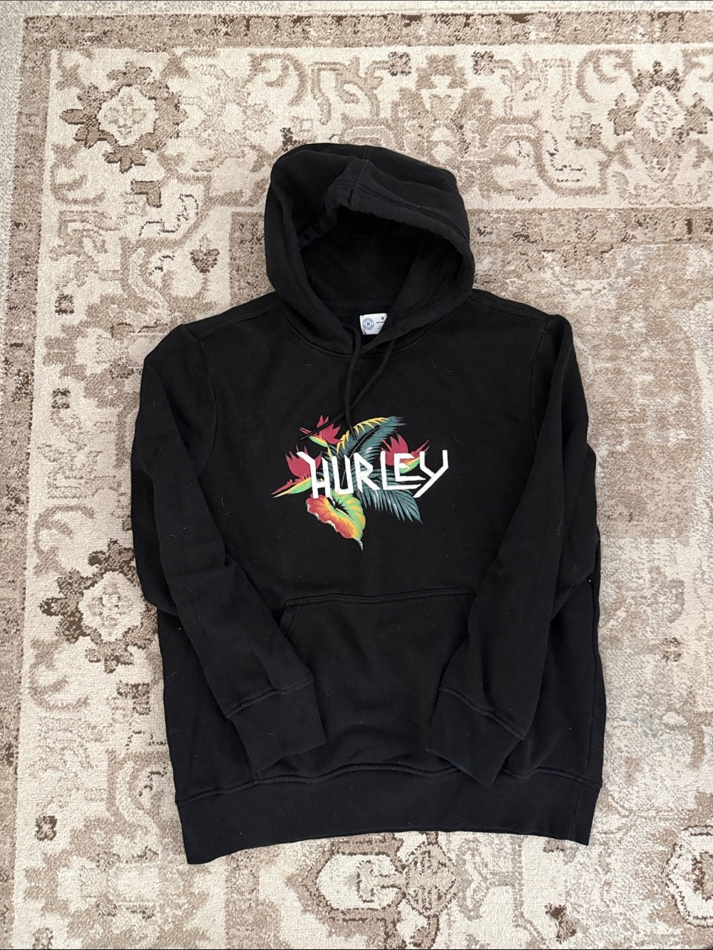 Hurley Black Crewneck Hoodie with Tropical Logo